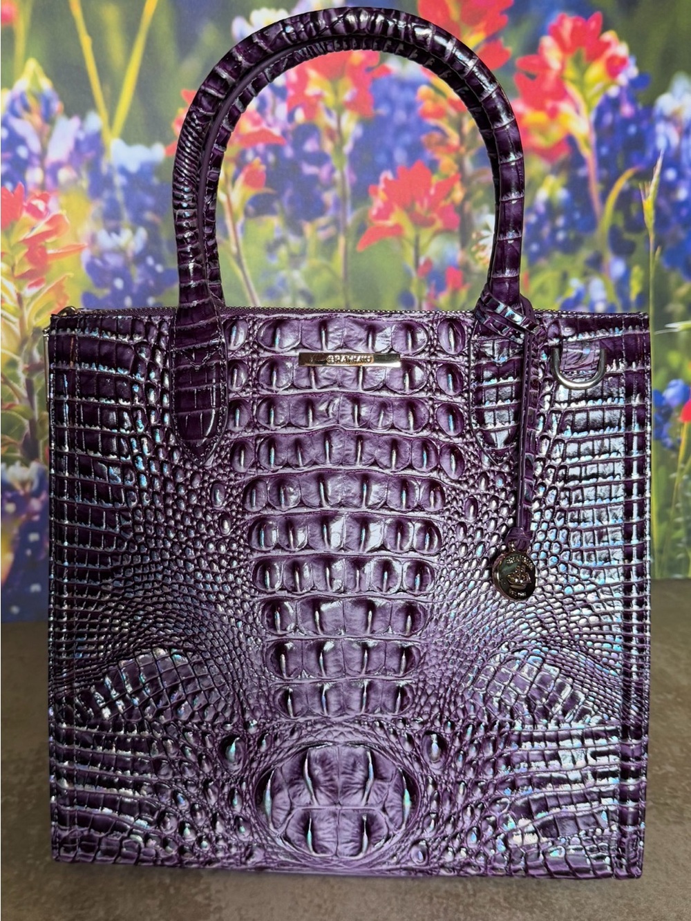 BRAHMIN Purple passion Caroline NWT PRETTY EYE PLACEMENT IRIDESCENT GLOW FIRM $ - Picture 6 of 16